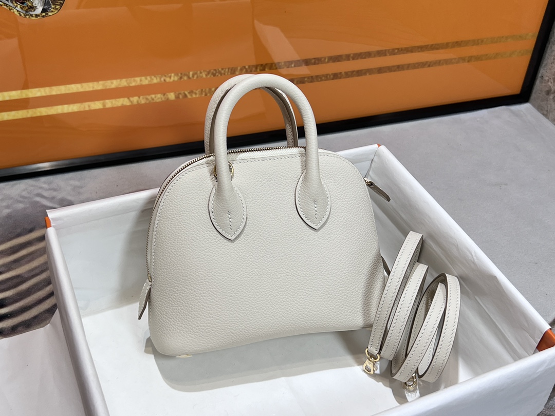 Hermes Bolide 1923 Mini Handbag Shoulder Bag In White Evercolor Leather